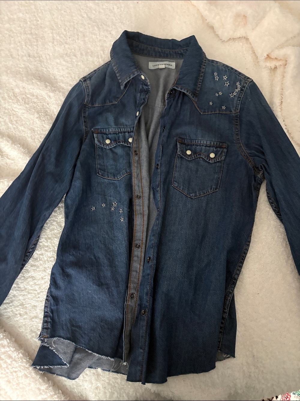 Lucky Brand star embroidery Dark Blue Denim Shirt never worn